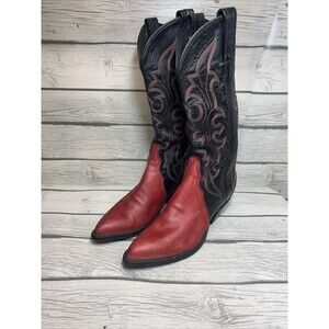 Vintage Black Red Flame Stitched TONY LAMA #9851 Cowboy Western BOOTS 6 M